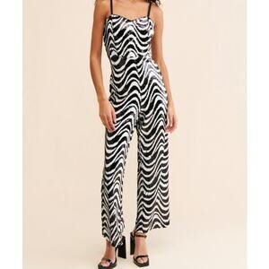 Hutch Syd Jumpsuit Psychedelic Zebra Sequins Party Black White Sz 10 New Years